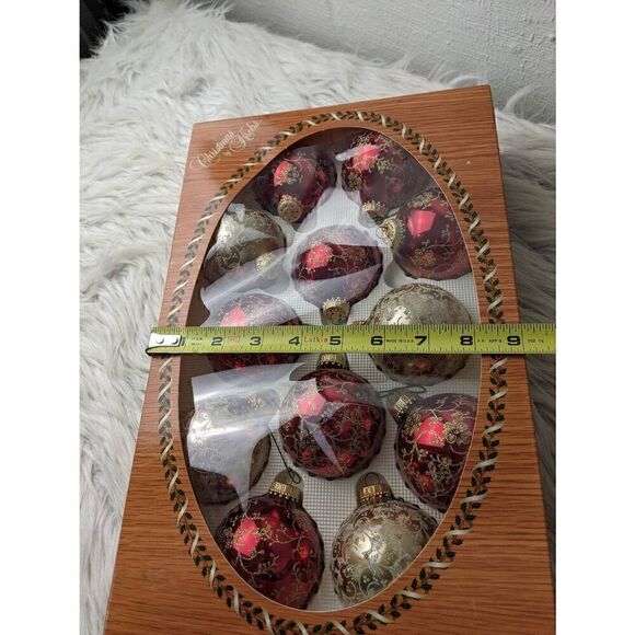 Christmas by Krebs Glass Ornaments Balls Red - Gold set of 12 Vintage Made in US - Picture 7 of 7